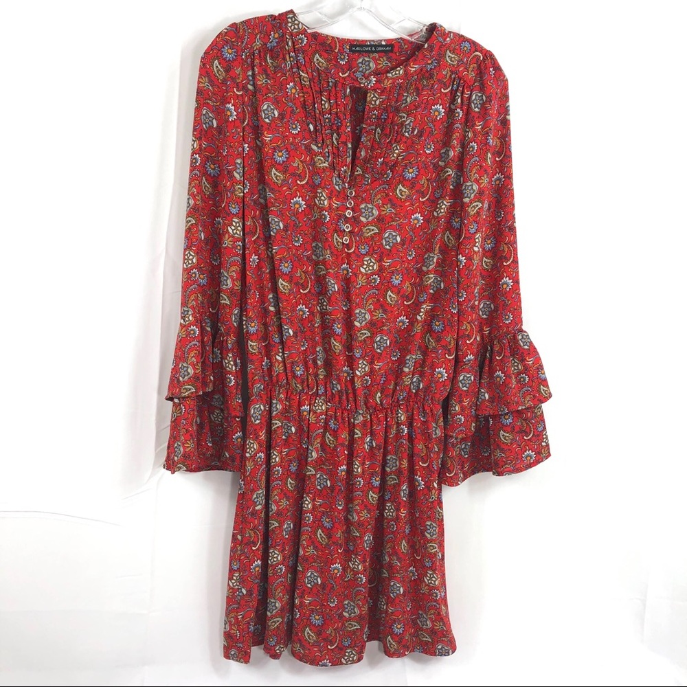 Harlowe & Graham Red Floral Petal Sleeves Dress L